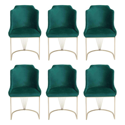 Silla de comedor verde de diseñador de lujo 6x Sillas Individuales Comedor Moderno