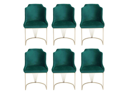 Silla de comedor verde de diseñador de lujo 6x Sillas Individuales Comedor Moderno