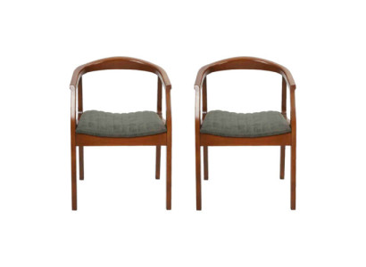 Silla marrón diseño sala de estar comedor madera 2 sillas tapizadas con reposabrazos
