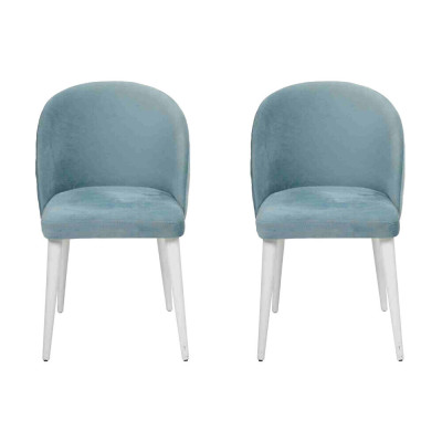 Moderno comedor de madera 2 sillas azules sin reposabrazos nuevo diseño silla tapizada