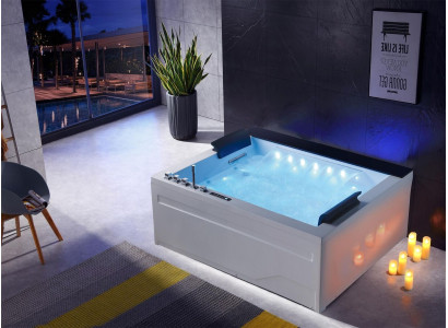 Bañera de hidromasaje para 2 personas con luces LED y terapia hidroterapéutica.