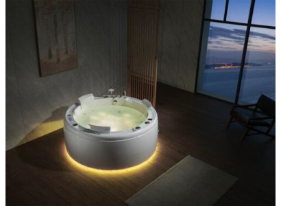 Bañera de hidromasaje de lujo redonda con luces LED, cascada y accesorios.