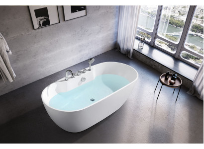 Bañera independiente ovalada de acrílico para baño, bañera de pie ovalada blanca.
