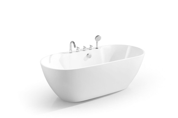 Bañera independiente ovalada de acrílico para baño, bañera de pie ovalada blanca.