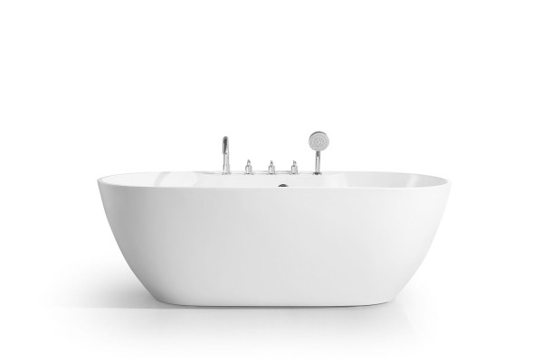 Bañera independiente ovalada de acrílico para baño, bañera de pie ovalada blanca.
