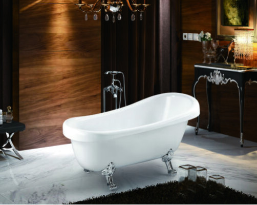 Bañera independiente Bañera de pie Bañera Moderna Blanca Ovalada