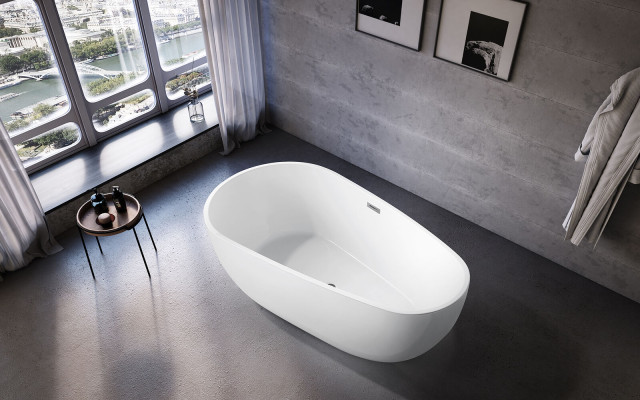 Baño de pie Bañera independiente Bañera contemporánea Azul Ovalada
