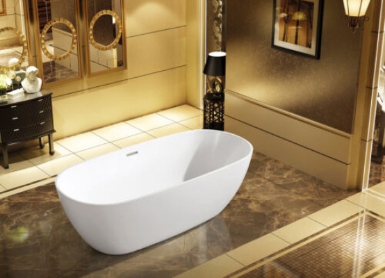 Bañera independiente de acrílico para baño en pie, color blanco.