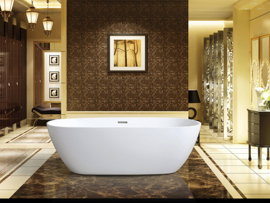 Bañera independiente de acrílico para baño en pie, color blanco.