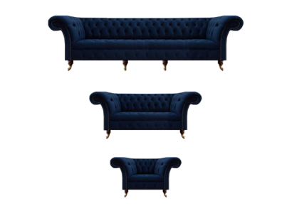 Diseño de muebles completo para sala de estar, sofás Chesterfield de 3 piezas (4+2+1), textil.