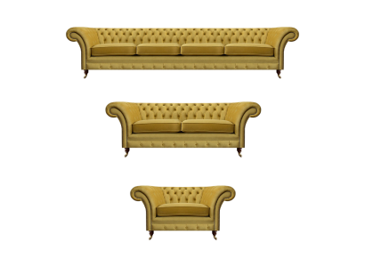 Amarillo lujoso juego de sofás de sala de estar completo Chesterfield de tela decoración.