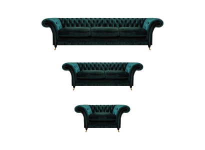 Sala de estar de lujo con mobiliario completo: sofás, sillones Chesterfield tapizados 3+2+1.