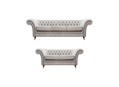 Conjunto de lujo de 2 piezas: sofás de tres plazas y dos plazas Chesterfield, muebles tapizados.