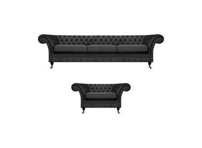 Muebles tapizados de salón negro sofá de tres plazas 3+1 sillón Chesterfield