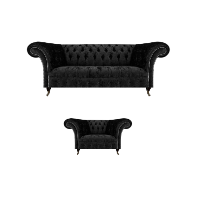 Negro Completo Chesterfield Asiento tapizado Lujo Sala de estar