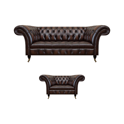 Juego de sala 2 piezas Sofá tres plazas Chesterfield Sillón Nuevo Mobiliario tapizado