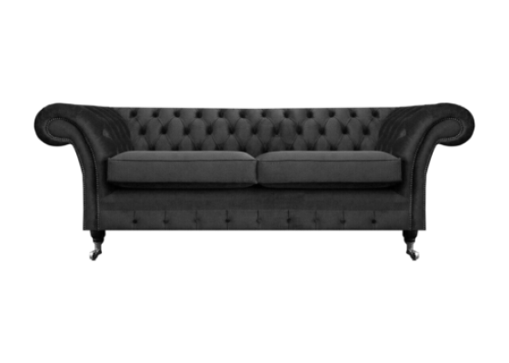 Sofá negro de lujo de dos plazas, tela para sala de estar, Chesterfield.