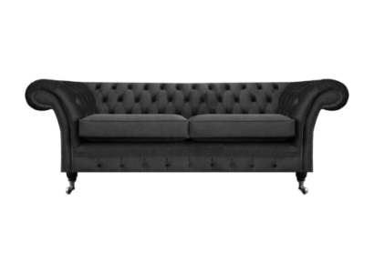 Sofá negro de lujo de dos plazas, tela para sala de estar, Chesterfield.