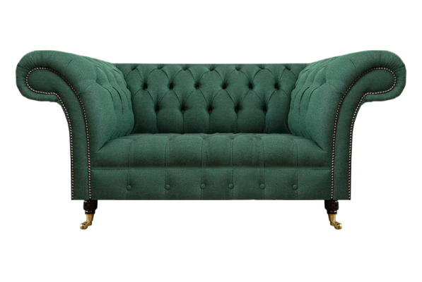 Sofá sala verde de dos plazas muebles tapizados Chesterfield nuevo.