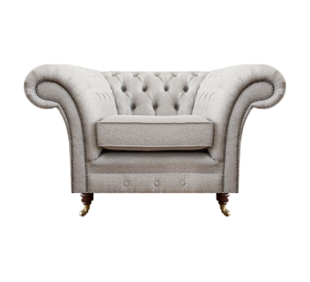 Sillón de lujo para sala de estar, muebles tapizados nuevos, gris, asiento de tela, Chesterfield.