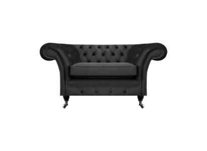 Nuevo sillón tapizado de lujo Chesterfield negro para sala de estar.