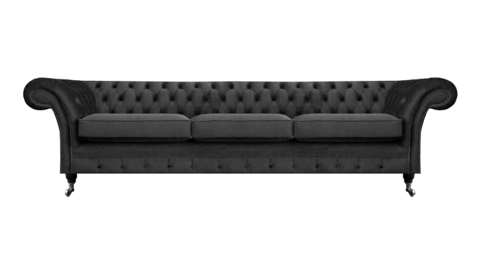 Muebles negros sofá de tres plazas Chesterfield nuevo para la sala de estar.