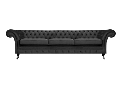 Muebles negros sofá de tres plazas Chesterfield nuevo para la sala de estar.