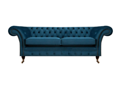 Sofá Chesterfield de dos plazas de diseñador en tela para el salón.