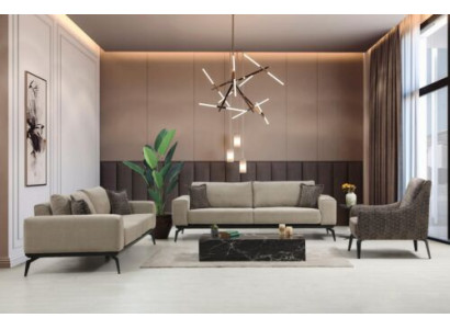 Sofás de tela beige Conjunto completo Sofás de tres plazas Sillones