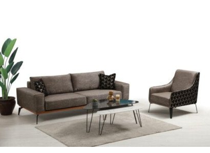 Conjunto de sofás de tres plazas, sillón, sofá tapizado de tela, sofá gris.
