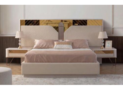 Conjunto de dormitorio elegante Cama doble Mesa de noche de madera Muebles de diseñador