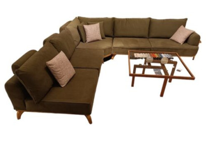 Sofá de esquina marrón de lujo, sofá en forma de L para la sala de estar, muebles tapizados de diseñador.