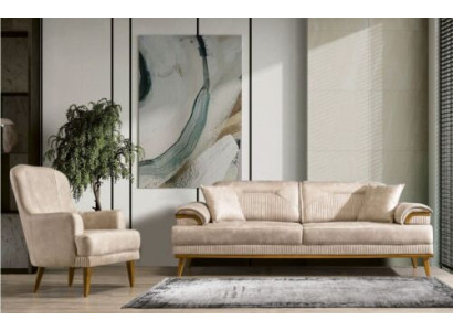 Sofá de sala de estar beige conjunto de diseñador, conjunto de sofás tapizados de 3+1 plazas.