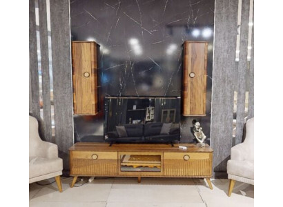 Elegante mueble de TV marrón claro del diseñador para la sala de estar.
