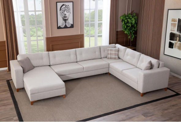 Sofá en forma de U blanco para sala de estar, sofá de esquina, sofá de tela, muebles de lujo nuevos.