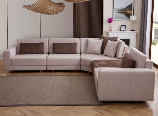 Sofá moderno en forma de L para sala de estar, sofá tapizado de tela, muebles de diseño.