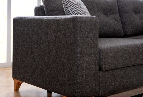 Sofá esquinero exclusivo de color gris oscuro para la sala de estar, sofá tapizado en forma de L.