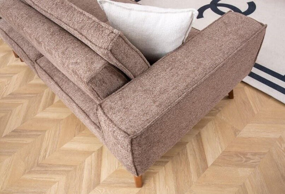 Sofá esquinero monocromático para sala de estar, sofá tapizado de diseñador de tela de lujo.