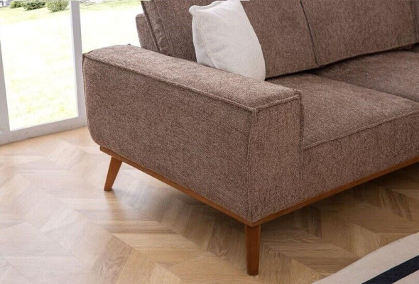 Sofá esquinero monocromático para sala de estar, sofá tapizado de diseñador de tela de lujo.