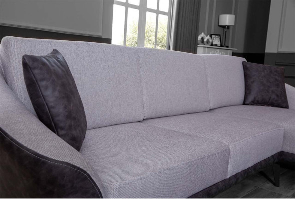 Blanco-gris sofá de esquina en forma de L para la sala de estar, textil de diseño de muebles textiles.