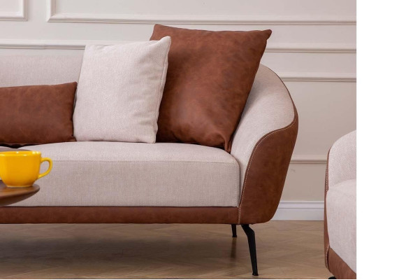 Marrón-beige conjunto de sofás de salón diseñador de tres plazas lujoso sillón