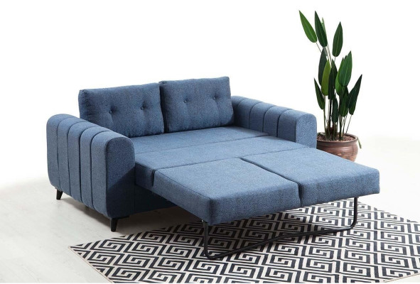 Sofá de dos plazas de diseño de lujo en tejido azul claro para la sala de estar, nuevo.