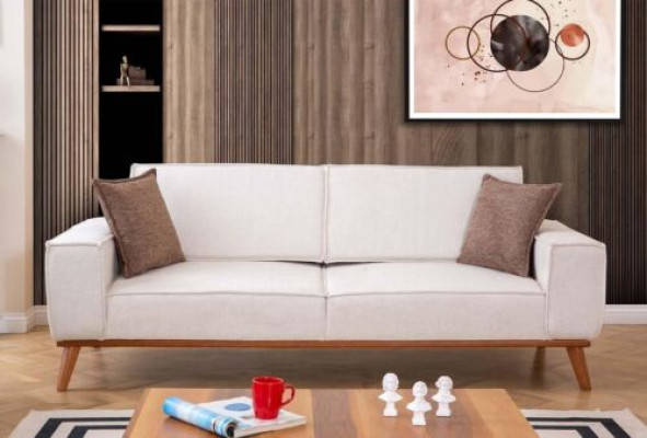 Sofá blanco de tela de diseñador para la sala de estar, muebles de lujo de asiento elegante.