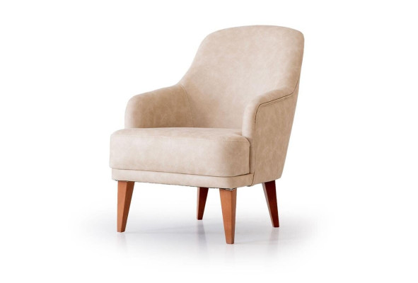 Sillón de cuero beige para sala de estar, sillón de respaldo, diseño de 1 plaza, muebles nuevos.