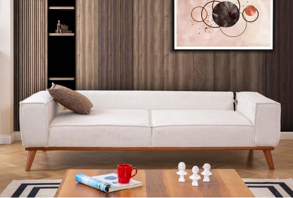 Sofá blanco de tela de diseñador para la sala de estar, muebles de lujo de asiento elegante.