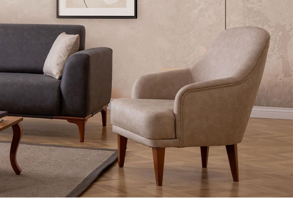 Sillón de cuero beige para sala de estar, sillón de respaldo, diseño de 1 plaza, muebles nuevos.