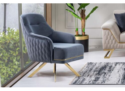 Sillón de diseñador de una plaza en azul, diseño de acero inoxidable, muebles de salón.