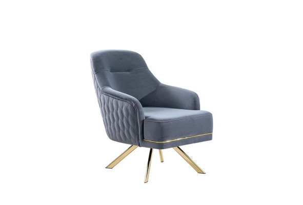 Sillón de diseñador de una plaza en azul, diseño de acero inoxidable, muebles de salón.