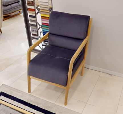Moderno sillón azul para salón, tapizado, asiento individual con reposabrazos
