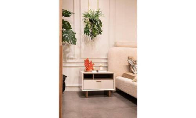 Mesitas de noche beige del diseñador. cómoda de noche. Muebles de madera de alta calidad.